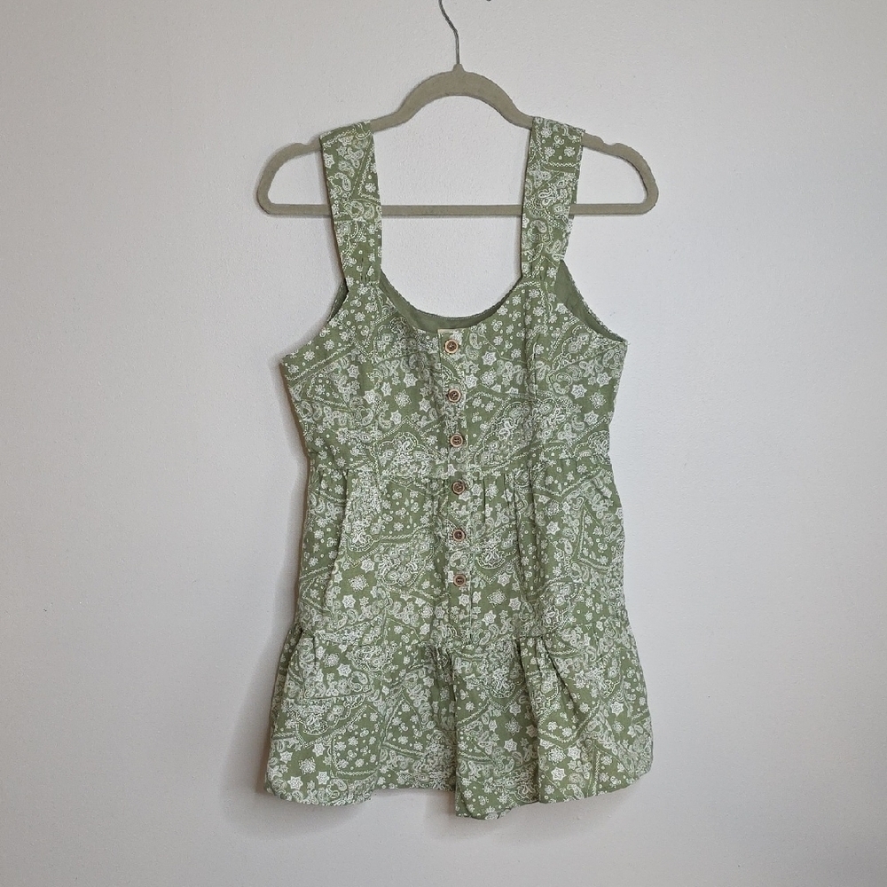 Green Floral Paisley Button-Up Romper Size Small NWOT